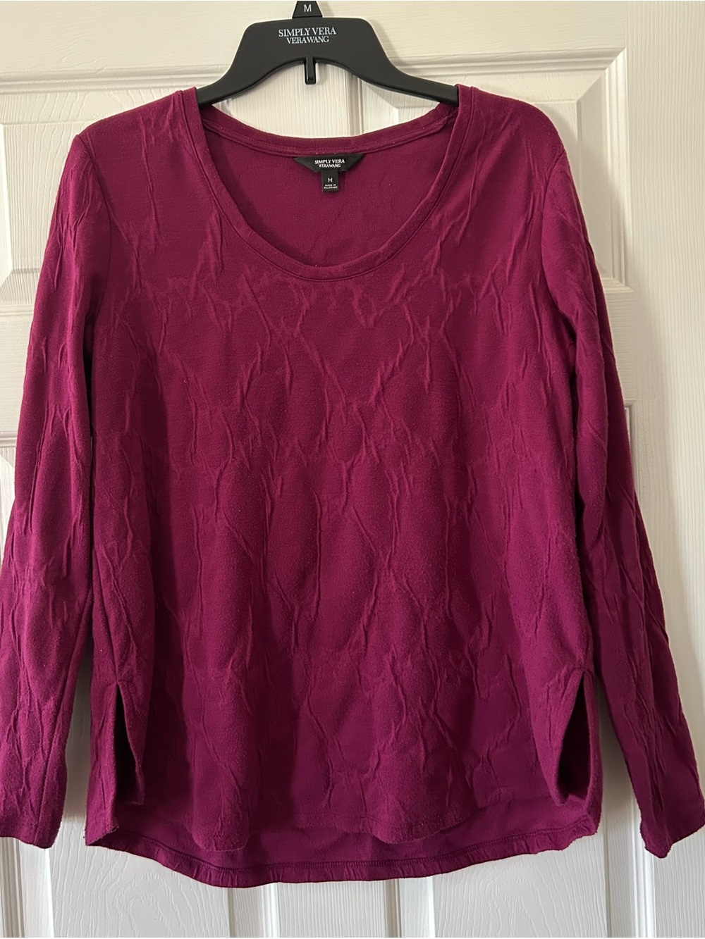Simply Vera Vera Wang Berry Textured Scoop-Neck Long Sleeve Top